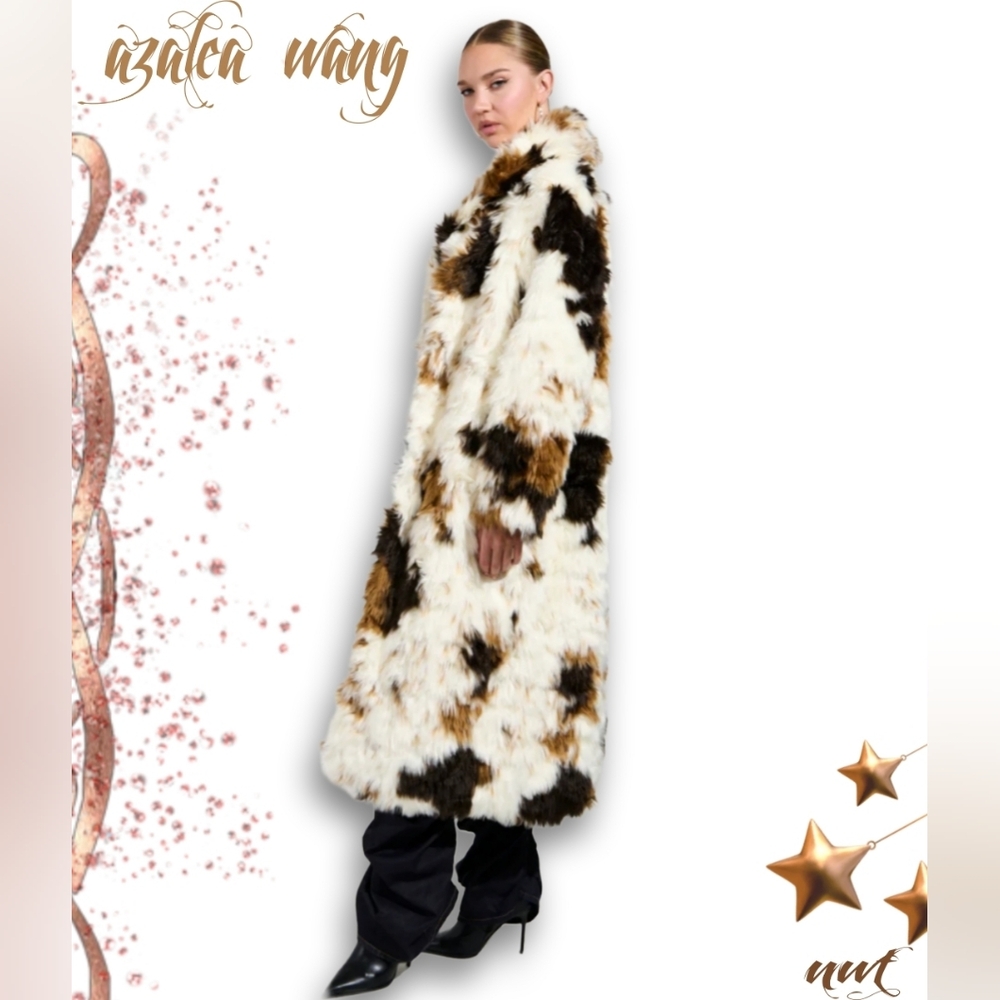 Azalea Wang Long Coat Animal Print Fur Luxurious Soft White Camel Copper Fur - Picture 13 of 16